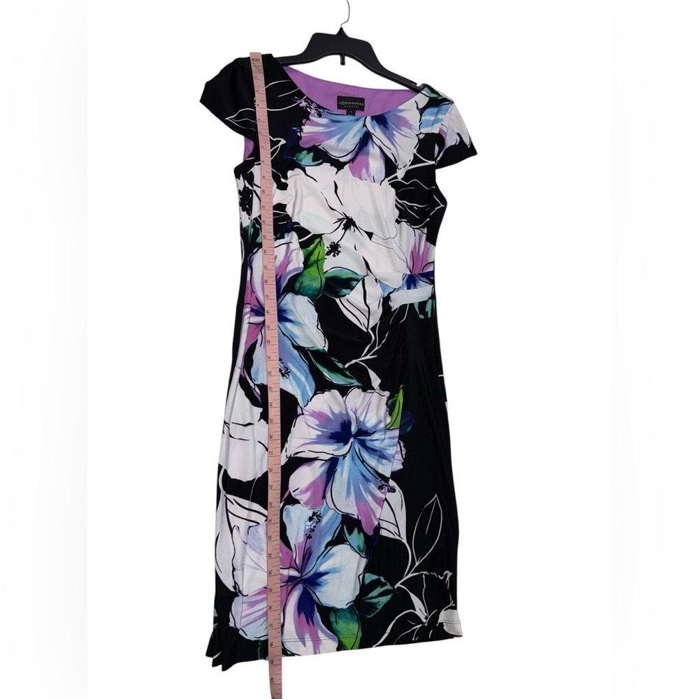 Connected Apparel Black and Purple Floral Midi Dress Size 6 - Picture 4 of 6